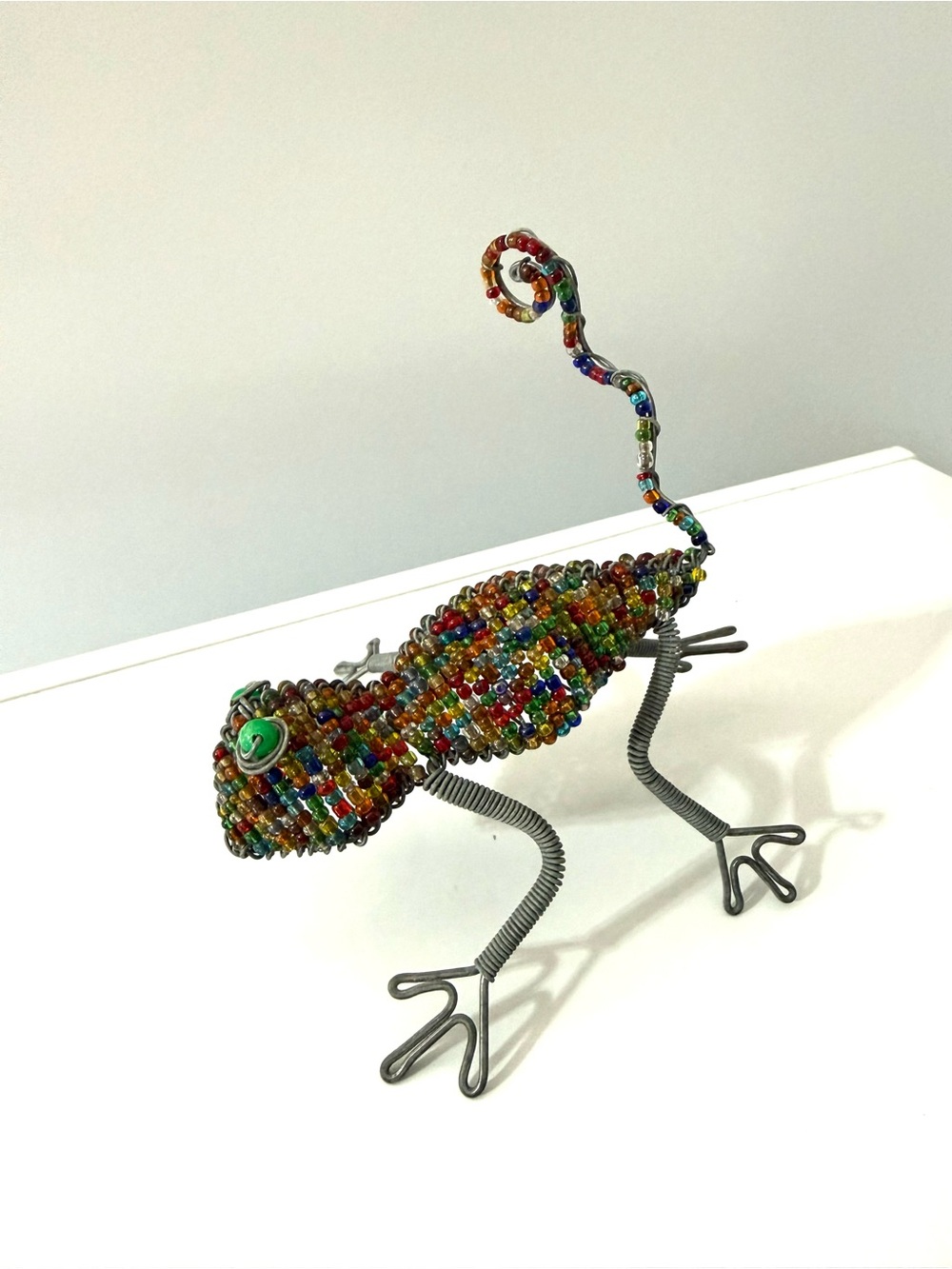 Handcrafted beaded wire lizard figurine